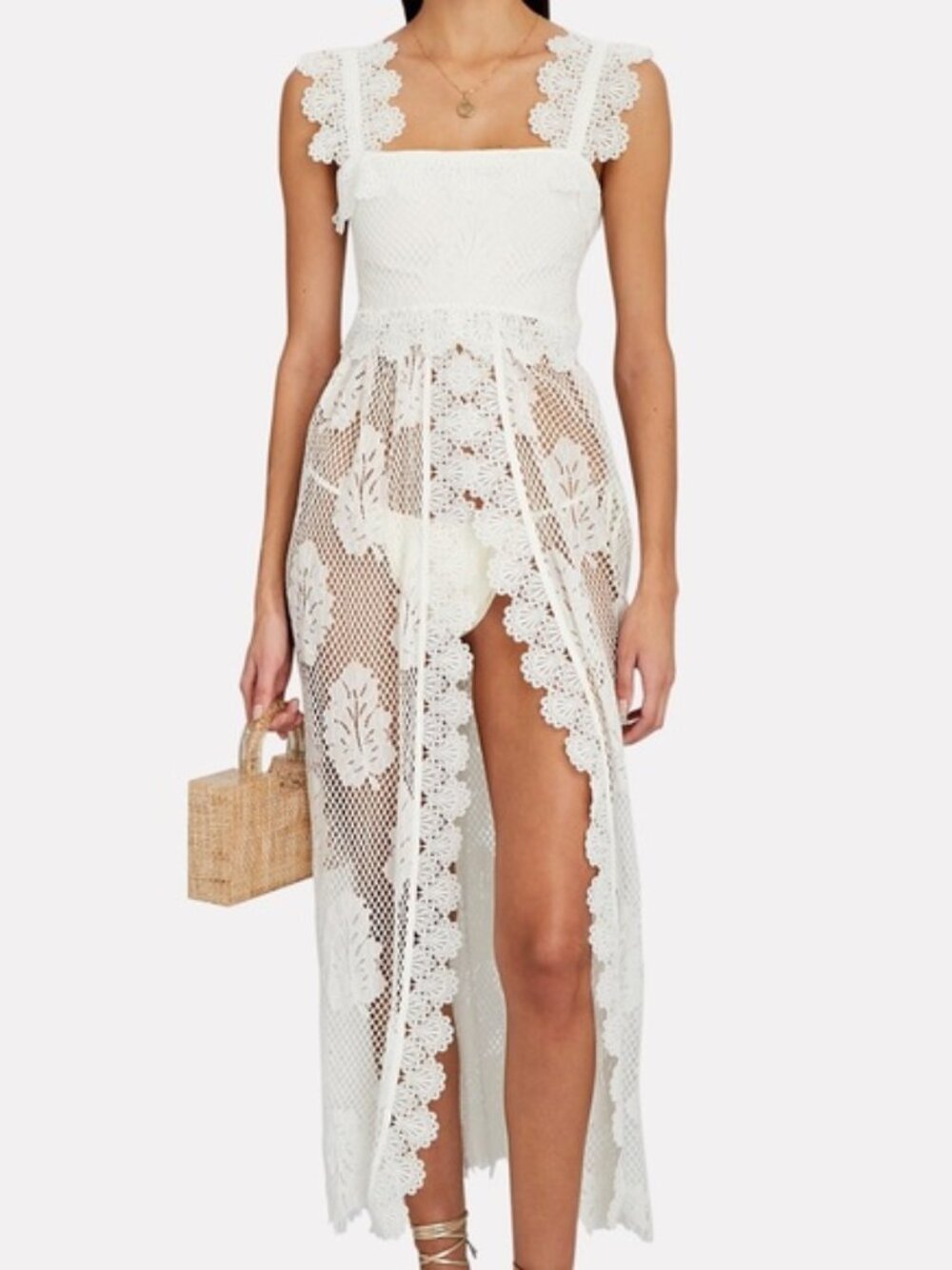 Waimari Almare White Lace Open Front Maxi Dress S